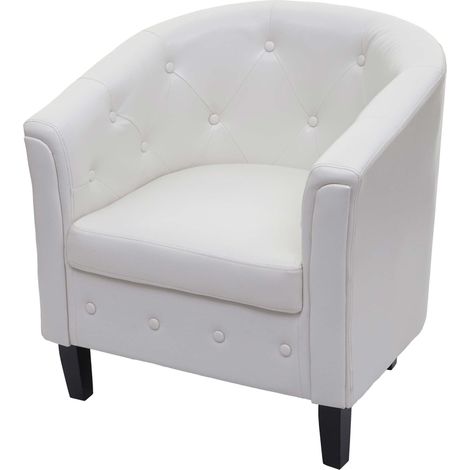 Sessel Stafford T810, Loungesessel Clubsessel, Chesterfield-Look, Kunstleder Weiß