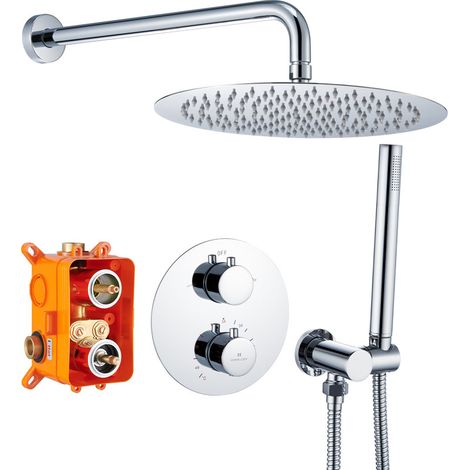 Encastré Ensemble de Douche Thermostatique Colonne de Douche Chromé Système de douche Corps en Laiton (1/5)