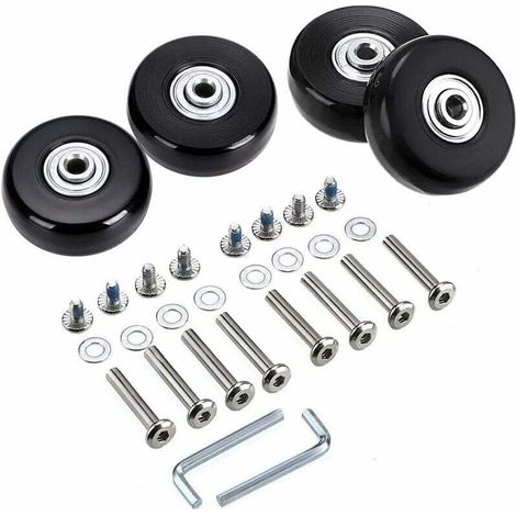 50 x 18 mm Lot de 4 roues de rechange pour valise à bagages, roulettes pivotantes en caoutchouc Roulements Kits de réparation