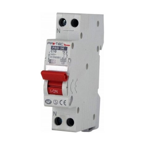 Disjoncteur unipolaire 10A courbe C 3kA – Raccordement à vis – Protection circuits électriques – PRD3KC10