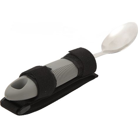 Cuillère adaptative à sangle en acier inoxydable avec poignée ondulée, aide à l'alimentation pour les personnes atteintes de Parkinson et d'arthrite (1/5)