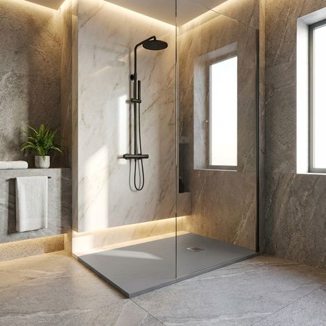 Piatto doccia in resina colore cemento 70x90 cm con griglia e piletta – Showey