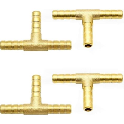 4 Stück 6-mm-T-Stück Messing-Schlauchverbinder, Schlauchverlängerungsverbinder, Druckluftschlauchverbinder, Kraftstoffschlauchverbinder (1/4)