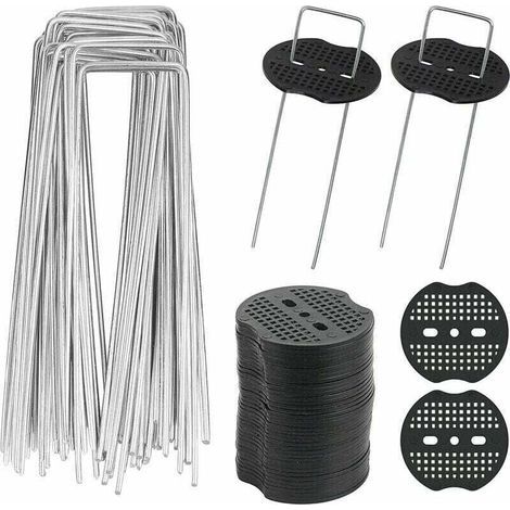 40pcs Piquets de Jardin en U avec 40 Rondelles Piquet Fixation Toile Paillage Piquets en Métal pour Jardinage Fixer Bâche Anti-Mauvaises Herbes (150x4mm) (1/5)