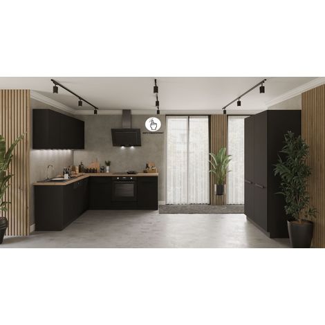 Winkelküche ARIA K-BL ECKE 1 - 215 x 220 &43 120 cm Anti Fingerprint Küchenzeile Küchenblock Singleküche Einbauküche Küche EckkücheBLACK - AFM