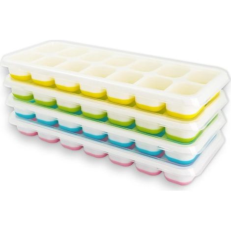 Bandeja de silicona para cubitos de hielo - 4 piezas con tapa - Bandeja apilable para cubitos de hielo para cócteles y bebidas (1/5)