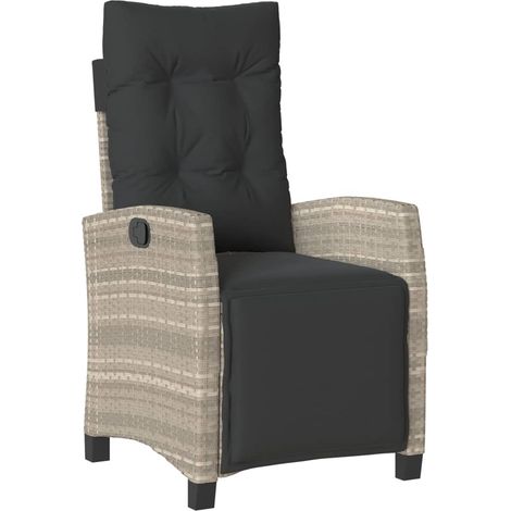 Sillón reclinable de jardín con reposapiés ratán PE gris claro vidaXL