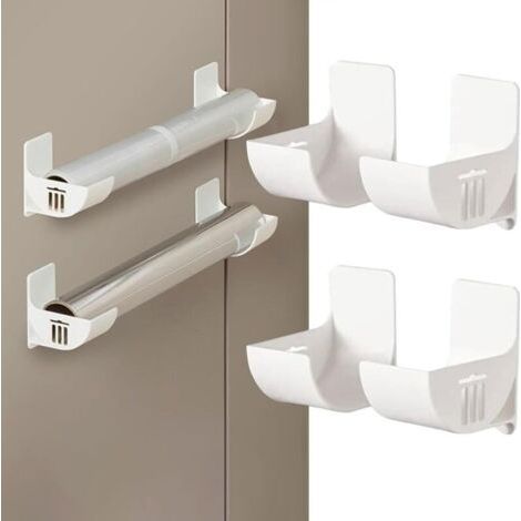Four white wall-mounted storage shelves to organize kitchen utensils. (1/5)