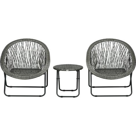 Set da giardino pieghevole 3 pezzi grigio, tavolo e 2 sedie in acciaio e rattan sintetico (1/5)