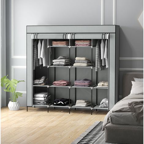 Armoire dressing en tissu 166x42,5x169,5 cm gris foncé, avec rangement pour chambre FLORAGRACE (1/5)