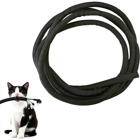 Protecteur de Cordon pour Chien et Chat, 3 Mètres -13mm Gaines de Câbles, Protéger Les Fils de la Mastication, Manchon de Gestion des Câbles Tressé Extensible, Noir (1/5)