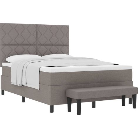 Lit double Lit adulte Lit à ressorts avec tête de lit Taupe 160 x 200 cm tissu (1/5)