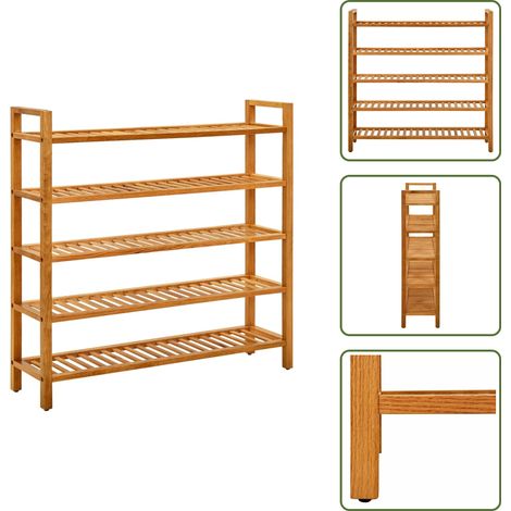 Schuhregal mit 5 Etagen 100x27x100 cm Massivholz Eiche - Holz Schrank - Schuhregal - Eichenholzmöbel - Garderobe - Einbauschrank (1/5)