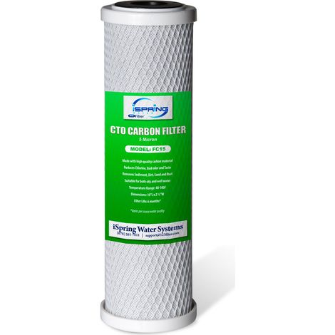 iSpring FC15 5 Micron 10" Cartuccia di Ricambio del Filtro dell'Acqua a Blocco di Carbone CTO per il Sistema di Filtrazione a Osmosi Inversa Sotto il Lavello, 10" x 2-1/2" (1/5)