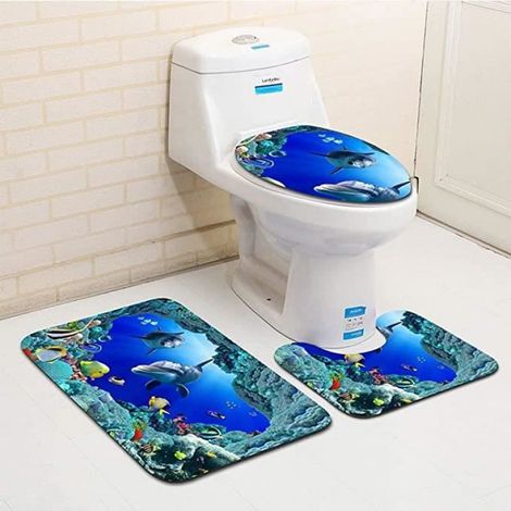 3pcs / Set sous-Marin de Style océan World Dolphin Carpe Tapis de Toilette 3D Dolphin Print Tapis de Salle de Bains Ensemble - (1/4)