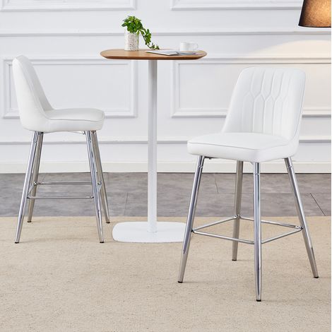 Tabourets de bar lot de 2 PU blanc métal argenté OKMYHOME (1/5)
