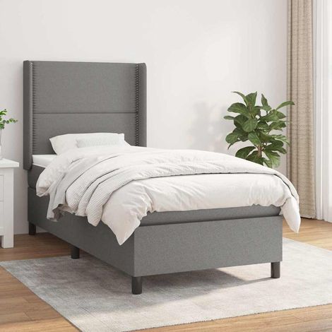 Cama box spring con colchón tela gris oscuro 90x190 cm (1/5)