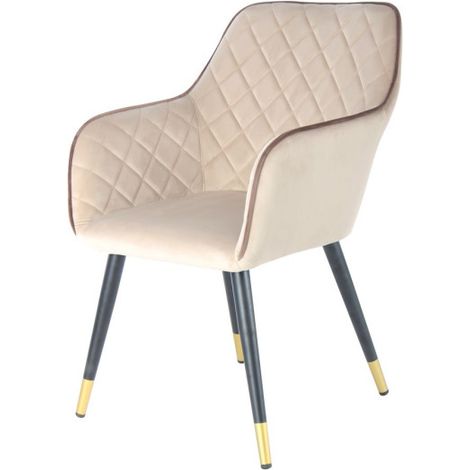Chaise Déco en Velours "Amino" 86cm Beige & Or (1/3)