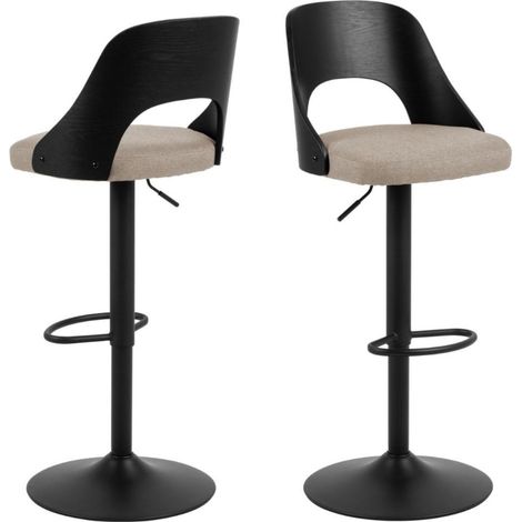 Tabourets de bar piétement métal noir assise tissu (lot de 2) - LUCKI (1/5)