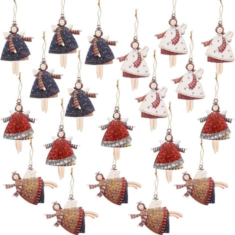 Lot de 40 pendentifs ange de Noël en bois - Décoration de sapin de Noël - Pendentif ange de Noël avec ficelle de 14 cm - Pendentif de Noël en bois - Cadeau (1/5)