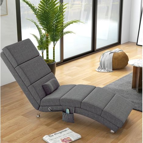 Sillón relax de masaje con respaldo alto, 5 modos, mando con cable, cojín, gris oscuro DESVIAE (1/5)