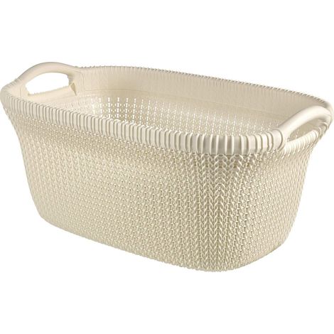 Panier À Linge - 40 L - Design Imitation Rotin - Dimensions 59,5 x 38,5 x 27 cm - Blanc Cassé - 1 Pièce (1/5)