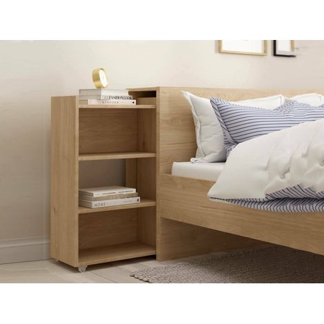 Dmora - Comodino Shary, Comò basso, Tavolino da notte, Mensola da letto, 165x26 h80 cm, Rovere (1/5)