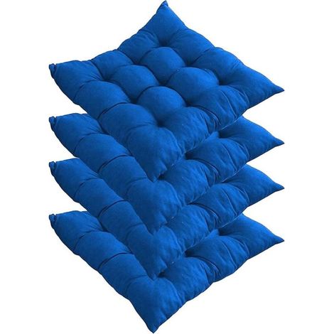 Lot de 4 coussins de chaise épais, coussins de chaise de salle à manger 40 x 40 cm, coussins de chaise de jardin pour la maison, le bureau, l'intérieur et l'extérieur (bleu)