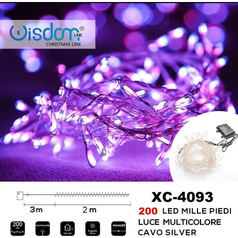 Wisdom - Catena 200 Led Mille Piedi Effetto Ramo Luce Multicolore A Batteria Xc-4093 -