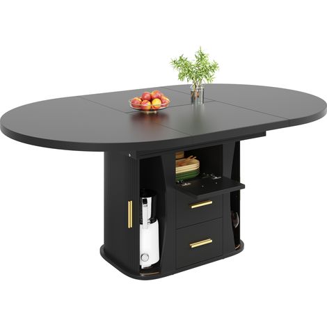 CHICFURN Tavolo da pranzo allungabile 118-158 cm nero in MDF con contenitore, 6 posti (1/5)
