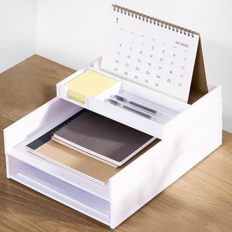 Organiseur de courrier empilable, 3 plateaux pour papier A4, porte-documents de bureau, trieur de magazines, papiers et cartons, rangement pour fournitures scolaires et livres (blanc) (1/5)