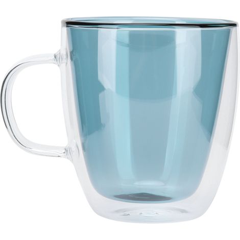 Tasse à café cylindrique 2 couches, mug transparent résistant à la chaleur pour lait, usage maison école bureau (doublure vert lac).