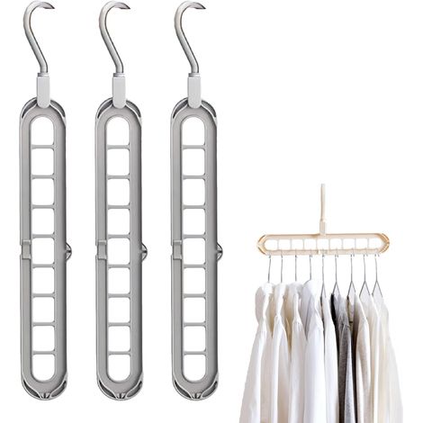 Cintre pliable multifonctionnel créatif à neuf trous, pivotant et séchoir à linge, organisateur de placard, gain de place, gris (1/5)