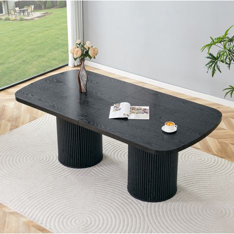 Mesa de comedor ovalada 180 x 90 x 76 cm en MDF negro, base doble ranurada OKMYHOME (1/5)