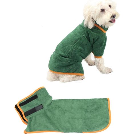 Peignoir pour chien, serviette de bain pour animaux de compagnie, peignoirs à capuche à séchage rapide pour chats et chiens (M, 41-50 cm) (1/5)