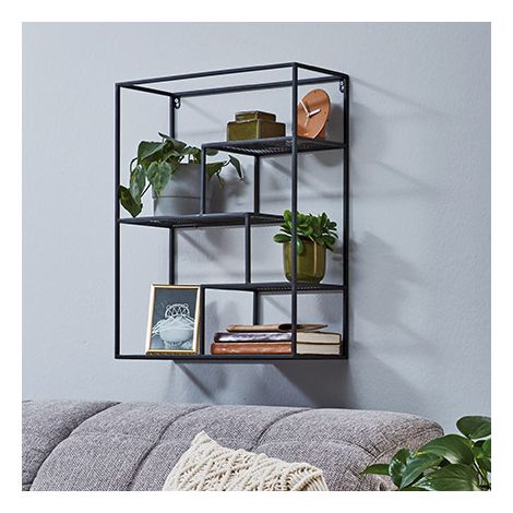 Étagère murale design 50x18x60 cm en métal laqué noir