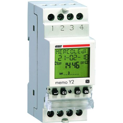 VEMER VE342200 MEMO Y2 - Interruttore Orario Digitale, Timer con Programmazione Giornaliera/Settimanale/Mensile o Annuale, Interfaccia NFC, 2 Canali, Bianco