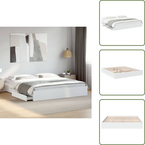 The Living Store Bettgestell mit Schubladen Weiß 200x200 cm Holzwerkstoff - Bettesrahmen - Doppelbett - Weißer Rahmen - Holzwerkstoff - Lattenrost (1/5)