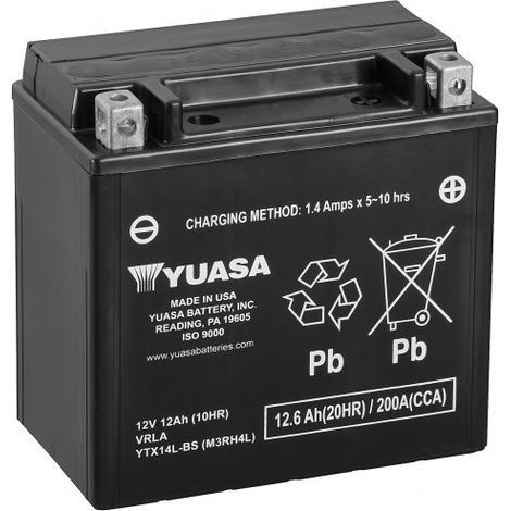 Batterie moto YUASA YTX14L-BS 12V 12.6AH 200A (1/2)