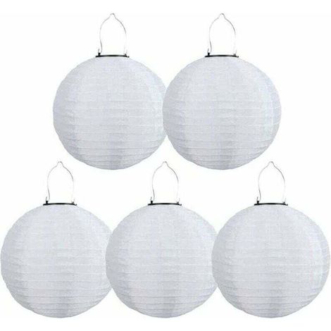 Lot de 5 lampions solaires LED d'extérieur étanches,Pour jardin, église, jardin, fête, décoration (blanc, 30 cm) (1/4)