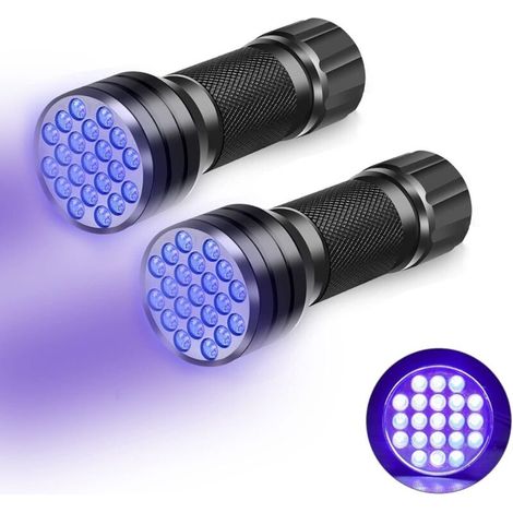 2 Pack Mini UV Black Light Flashlight with 21 LEDs 395nm Ultraviolet Light for Geocaching, Pet Urine Detector