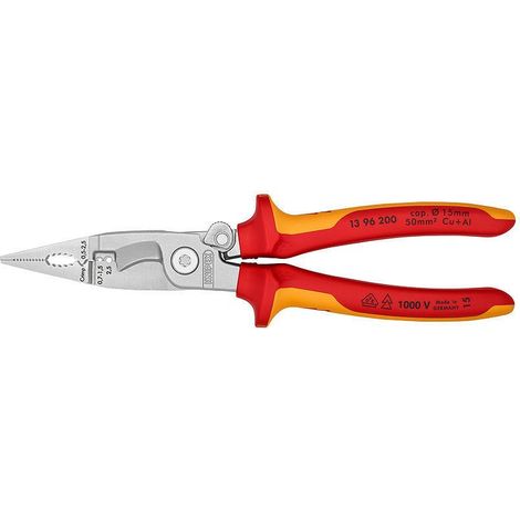 KNIPEX 13 96 200 SB Pinza per elettroinstallazioni isolati con manici rivestiti in materiale bicomponente, collaudati VDE cromata 200 mm (1/4)