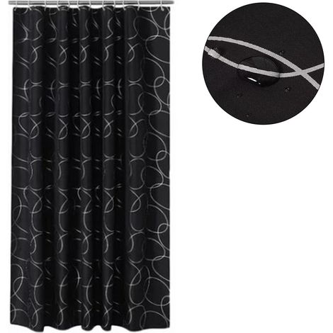Rideau de douche épais noir et argenté à motifs circulaires, en polyester imperméable, 180 x 180 cm