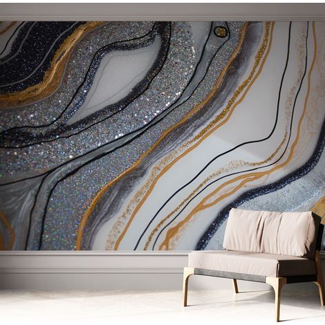 Papier peint adhésif décoratif pour salon chambre et cuisine Facile à poser avec colle Vagues de pierre 312x219 cm (1/5)