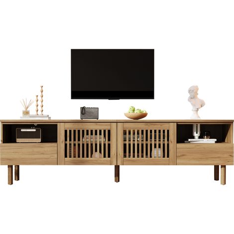 Mobile porta TV da 180 cm per televisori da 55 a 75 pollici, in MDF effetto naturale, con vano contenitore, ideale per il soggiorno (1/5)