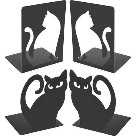 sujetalibros metálicos antideslizantes con forma de gato,color negro. Soporte para libros,ideal para estanterías,hogares y escuelas (1/5)