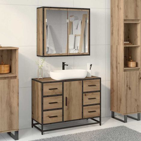 vidaXL Set di mobili per il bagno con porta 2 pcs Rovere (1/5)