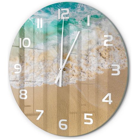 Horloge Murale Ronde Intemporelle Verre Trempé Silencieuse Design Élégant Plage et mer fi 60 cm (1/5)