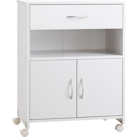 Pour bureau : gardez tout en ordre avec cette desserte support imprimante mobile à 4 roulettes, tiroir et armoire, 60x39x80 cm (1/5)