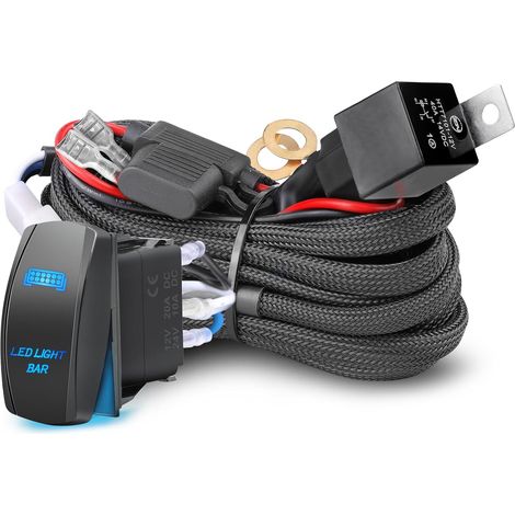 Kabelbaum-Set mit 1 Ader, LED-Lichtleisten-Kabelbaum-Kit für Nebelscheinwerfer, Offroad-Fahrscheinwerfer, Arbeitsscheinwerfer, 12V 40A Relais, Sicherung, Ein/Aus-Kippschalter, Nylonkabel-Kit für LKW, 